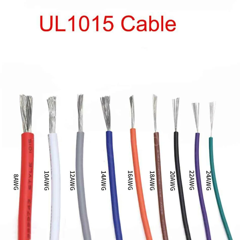 1m fio eletrônico ul1015 8/10/12/14/16/18/20/22/24awg estanhado fio de cobre fio de conexão flexível multicolorido