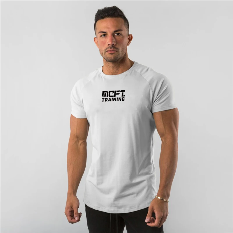 Compression Quick dry T-shirt Men Running Sport Skinny Short Tee Shirt Male Fitness Bodybuilding Workout White Tops Gym Clothing