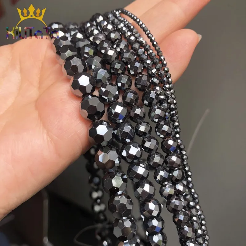 AA Natural Faceted Black Hematite Stone Beads Round Loose Beads For Jewelry DIY Making Charm Bracelet Necklace 15\'\' 3 4 6 8 10mm