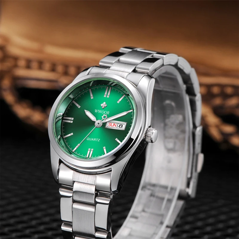 Wwoor novo relógio elegante para mulheres à prova dwaterproof água relógio feminino moda casual verde senhoras pulseira de quartzo relógios de pulso montre femme