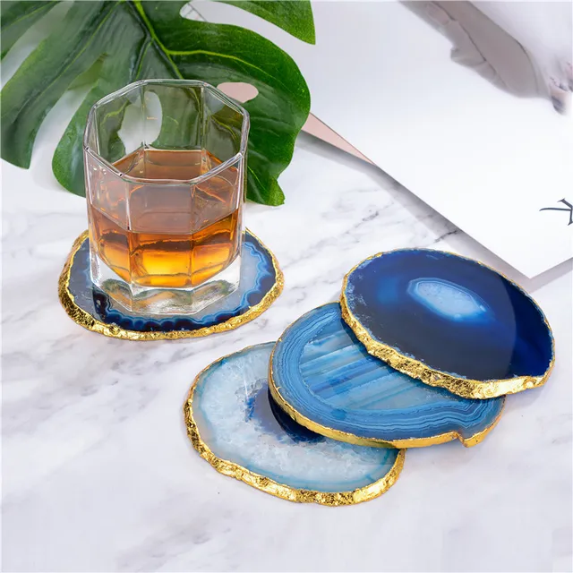 Natural Blue Agate Slab for Home Decoration, Crystal Mineral, Cup Base, Druzzy Agate Slice, Decorative Stone, 10-12cm, 1Pc 2