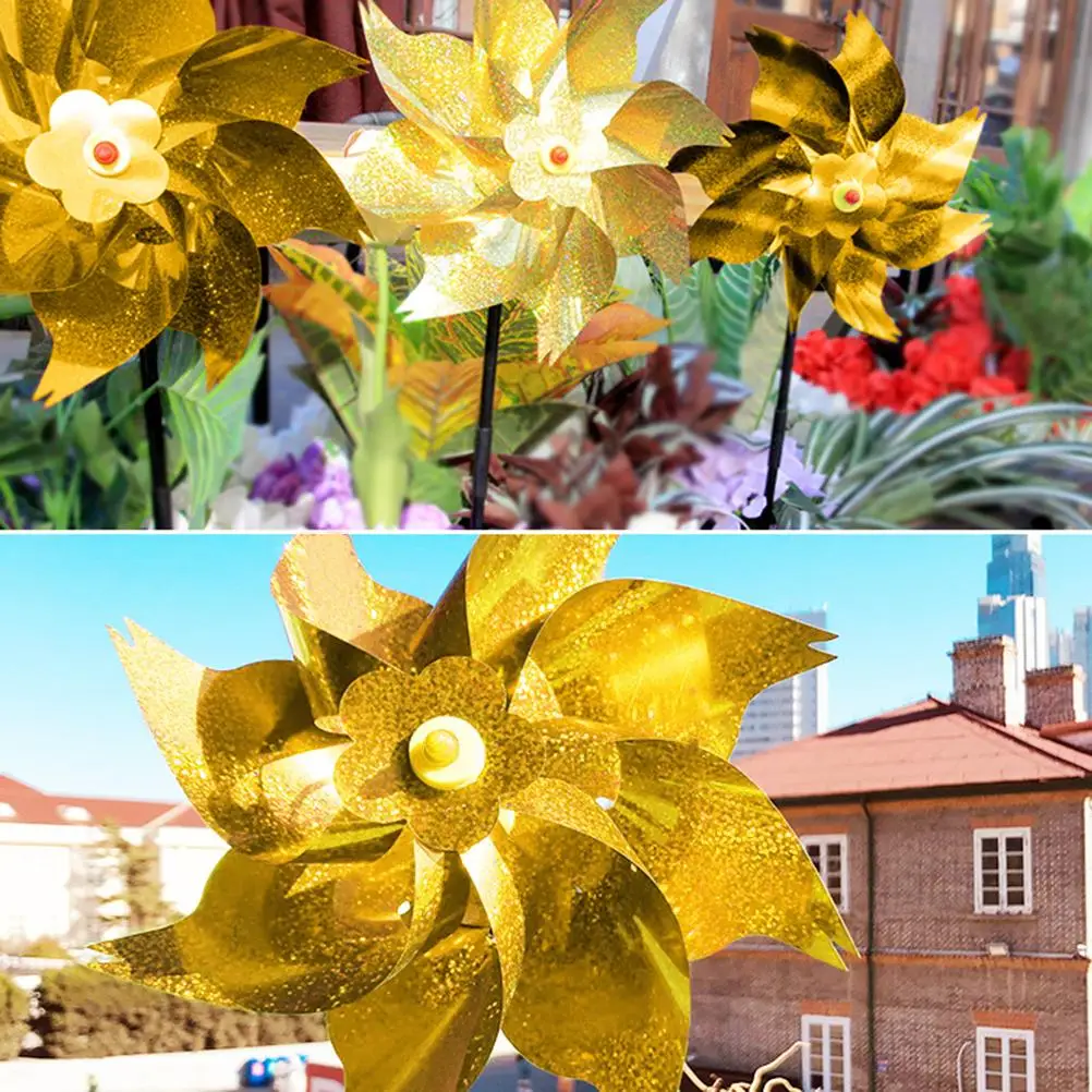 5Pcs Anti-birds Pinwheels Reflective Windmill Repellents for Scaring Birds Away from Garden Yard Lawn Farm