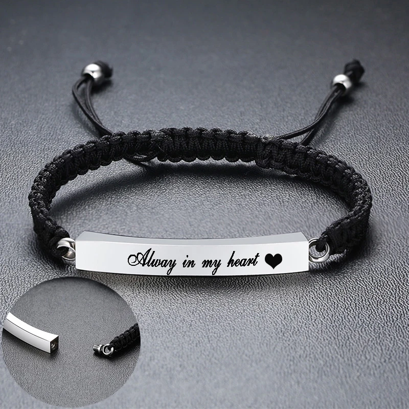 Pulsera de urna conmemorativa grabada para hombres y mujeres, brazaletes de cenizas de cremación de acero inoxidable, joyería conmemorativa,