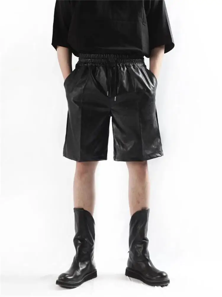 

Men's Leather Shorts Summer New Style Yamamoto Hair Stylist Classic Simple Dark Casual Loose Oversized Shorts