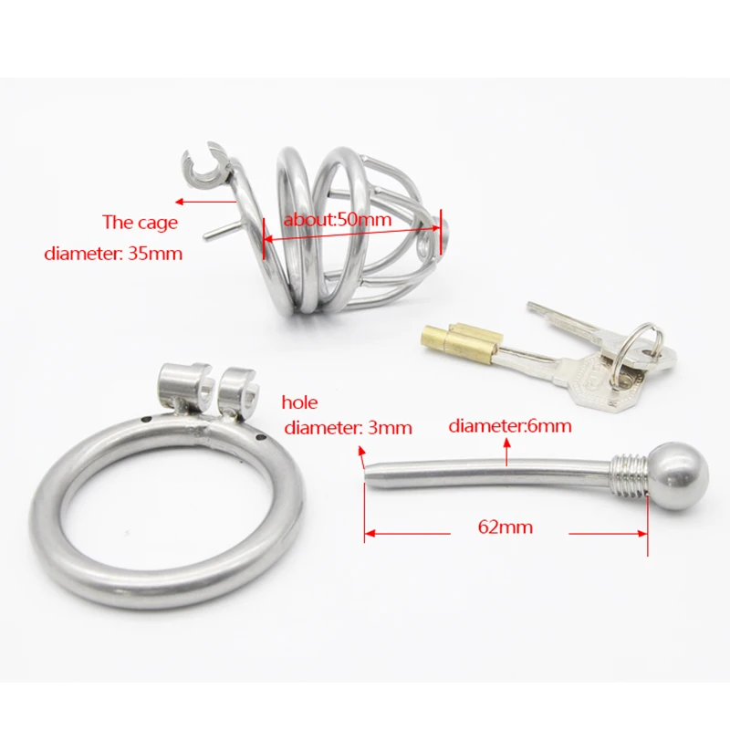 CHASTE BIRD Male 304 Stainless Steel Metal Chastity Device with Urethra Catheter Cock Cage Penis Ring Belt Sex Toy BDSM A229-1