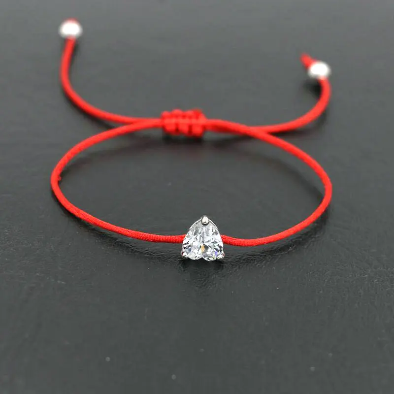 BPPCCR Silver Color Shiny Crystal Zircon AAA Love Heart Bracelet Red Rope Thread Wish Lucky Bracelets For Women Couples Lovers