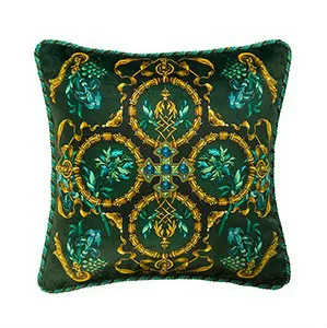 2022 Cushion Cover Decorative Pillow Case Artistic Antique Garden Flower Bird Green Gold Print Luxury Velvet Sofa Coussin