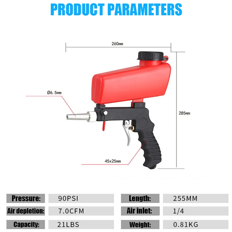 EAFC 90psi Mini Aerodynamic Spray Gun Aluminium Handheld Gravity Pneumatic Sandblaster Gun 700cfm Lightweight Power Machine