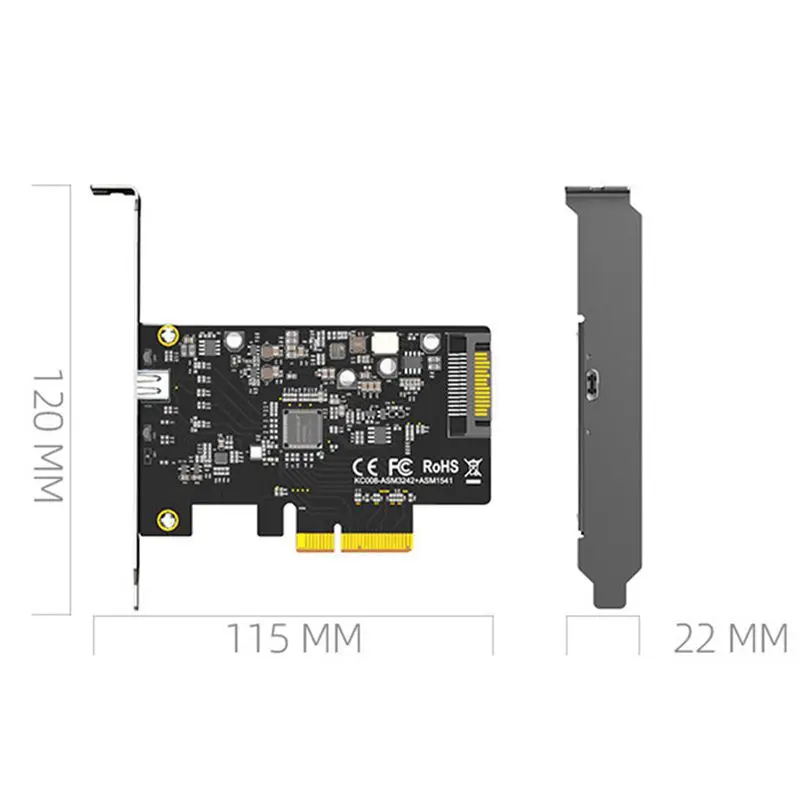 Imagem -03 - Placa Raiser Usb 3.2 Pcie Conector de 20gbps Gen2 Transferência Usb3.1 Tipo-c Asm3242