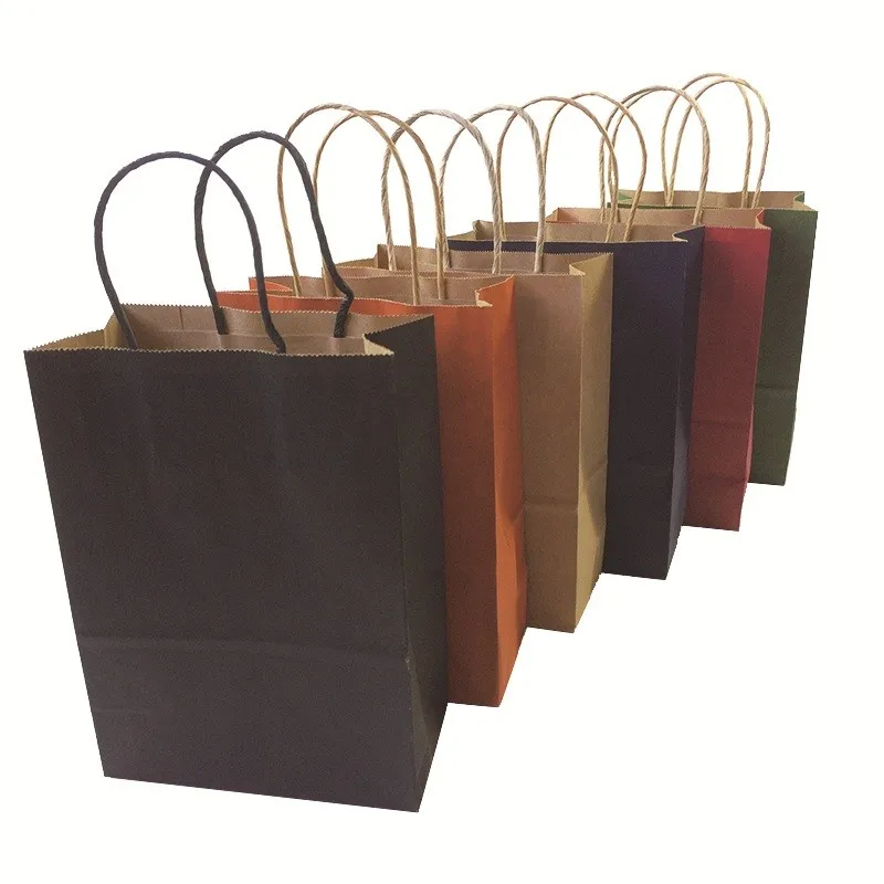 10PCS/lot 21x15x8cm Multifunction dark color Kraft paper bag with handles Festival gift bag High Quality  jewelry bags