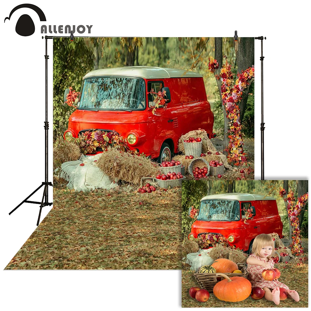 Allenjoy photography Autumn backdrop Car grass red countryside baby shower children background photo studio photocall photophone