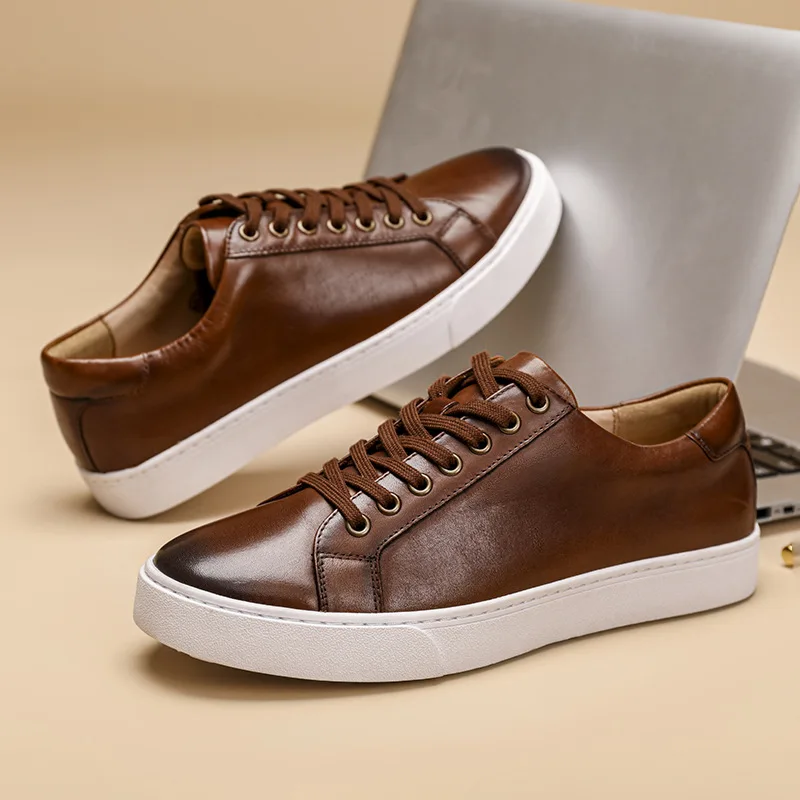 High Quality Mens Casual Shoes Genuine Leather Lace Up Spring Brand Platform Flat Oxford Shoes for Men Trendy Sneakers