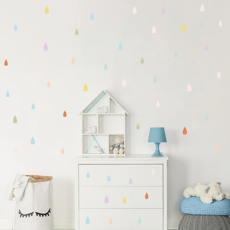 Colorful Cloud Raindrop Wall Sticker DIY Home Decor Stickers Hills Trees for Living Room Kids Room Decoration Mural Decals Dorm