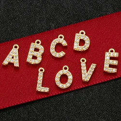 ZHUKOU 7x8mm Brass Cubic Zirconia Crystal 26 Letter Charms Pendants for Women earring jewelry accessories wholesale VD545