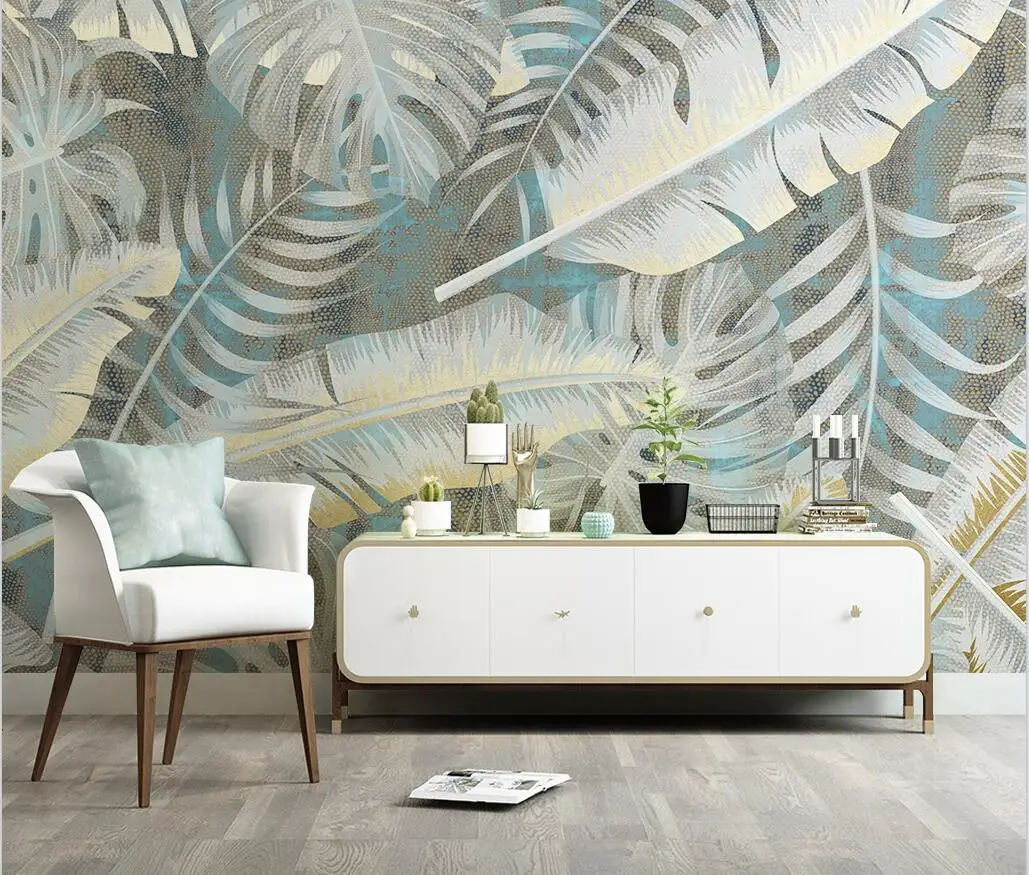 Nordic Light Luxury Tropical Plant TV Background Wall Painting Home Decoration Custom Size Leaf Banana Leaf Mural 3d wallpaper