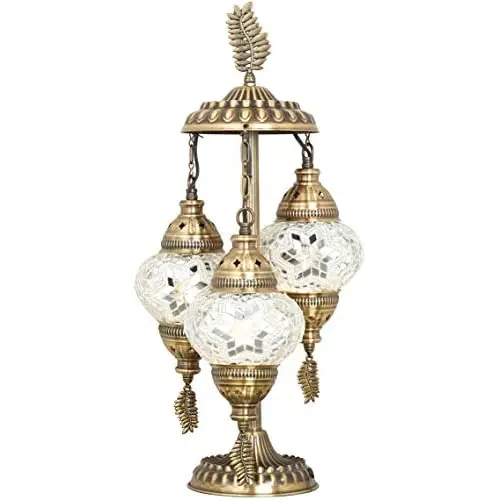 LaModaHome 2020 Stunning 3 Globe English Moroccan Bohemian Table Desk Bedside Night Lamp Light Lampshade with North American Plu