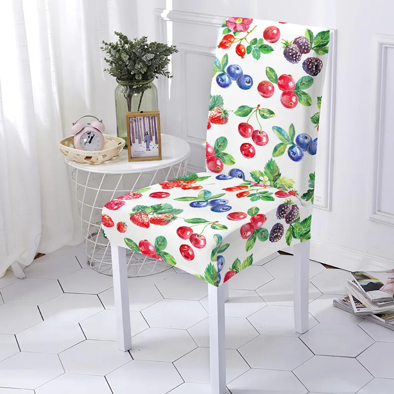 1PC Raspberry Blueberry Printed Chair Cover Spandex Elastic Dining Chairs Protector Dust-proof For Wedding Banquet Party