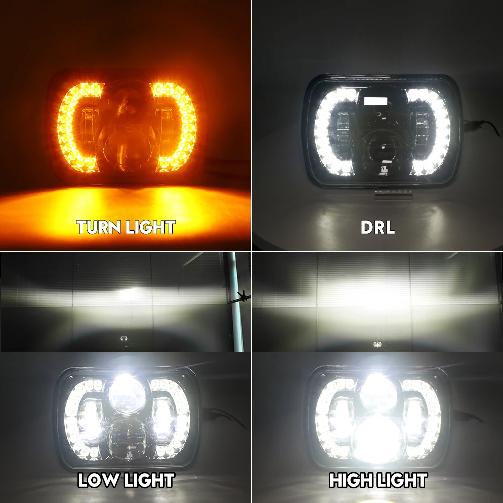 5X7 LED Headlight  6x7 Inch Retangular LED Headlamp With DRL Turn Signal Lamp For Jeep Wrangler YJ Cherokee XJ Truck Car Light