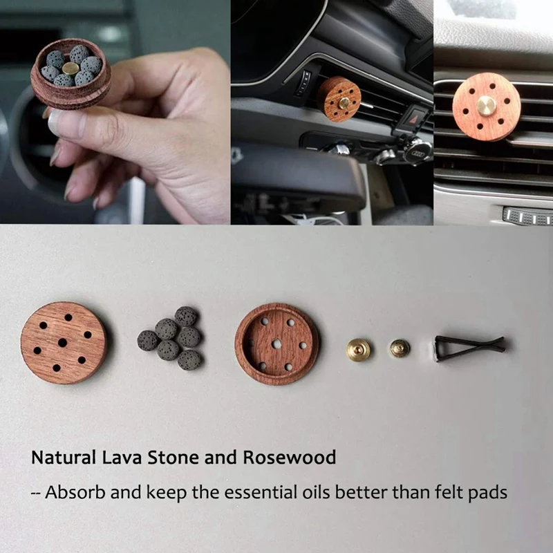 Essentiële Olie Diffuser Voor Auto Met Vent Clip, Houten Rvs Lava Steen Aromatherapie Diffuser Medaillon Mini Luchtverfrisser