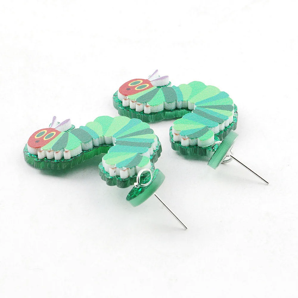 New Funny Creative Green Caterpillar Acrylic Earrings for Women Girl Creative Lovely Insect Long Dangle Earrings Fashion Jewelry - Image 5