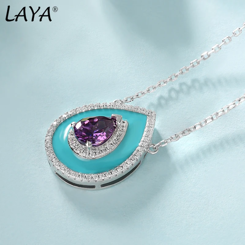 Laya Pendant Necklace For Women 925 Sterling Silver Retro Style Shining Zircon Natural Blue Purple Fashion Stone Fine Jewelry