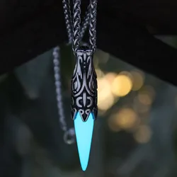 316L stainless steel Wolf Viking Wolf fangs Necklace Pendant GLOW in the DARK Vikings Nordic style boys men high-Q