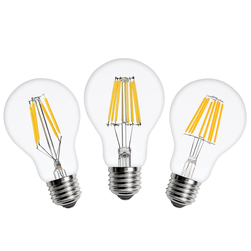 

Real power Retro LED Filament Light lamp A60 E27 8W 220V Glass shell vintage led edison bulb replace 80w Incandescent lamp