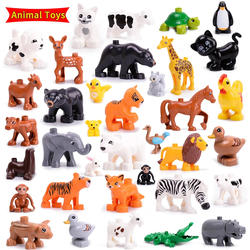 Big Size Animals Zoo Domestic Bird Leopard Elephant Tiger Deer Cat Rabbit Building Blocks Compatible With  Bricks Kids Toys