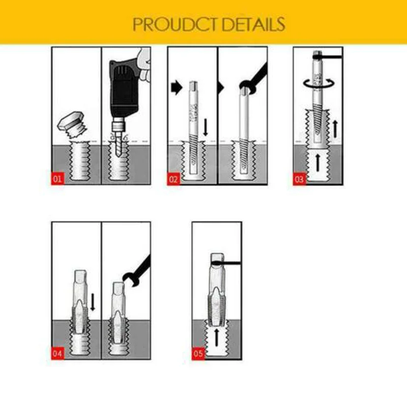 Brocas De Metal Danificado Extrator, Broca Central, Parafuso Quebrado, Removedor De Tubulação De Água, 5Pcs