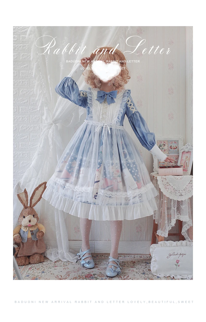 Robe princesse lolita Vintage pour filles, col rond, imprimé avec nœud papillon, taille haute, style victorien, kawaii, gothique