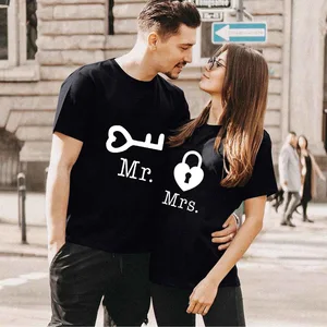 Kaos Pasangan Kunci Hati Kaus Pasangan Cetak Mr Mrs Kaus Raja Ratu Musim Panas Atasan Leher-O Kasual Kaus Pecinta 10 penjualan terbaik raja dan ratu - №
