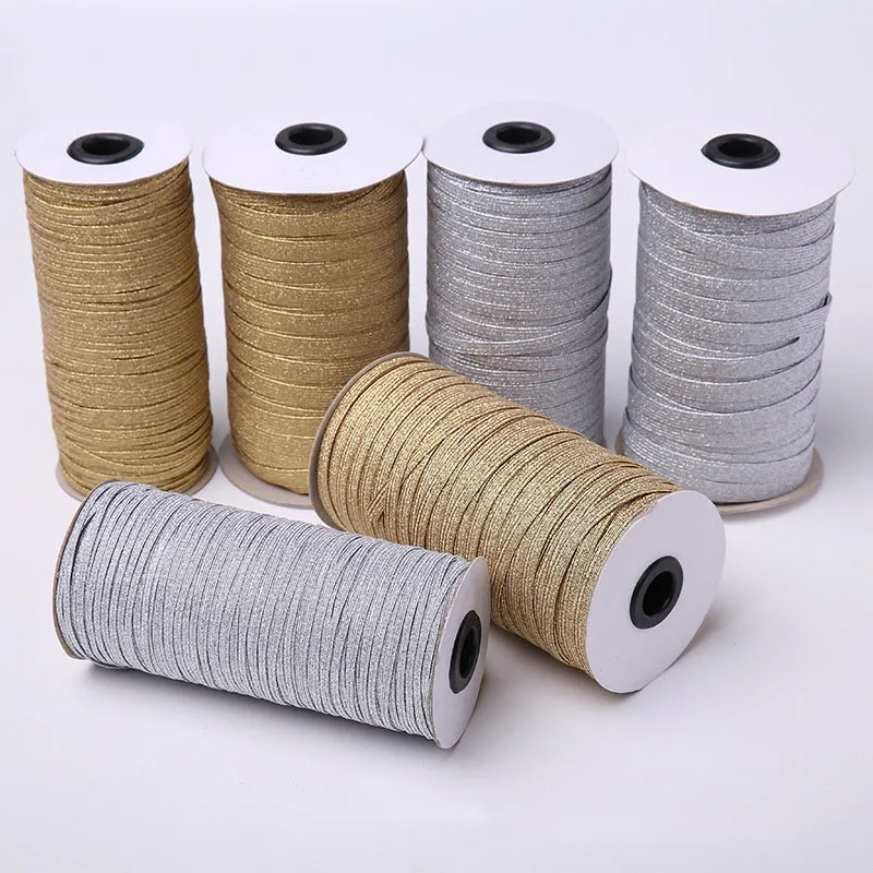 3mm 6mm 9mm 5yards Gillter Gold Silver Elastic Bands Spandex Rubber Band Waist Band Stretch Rope Elastic Ribbon Lace Trim