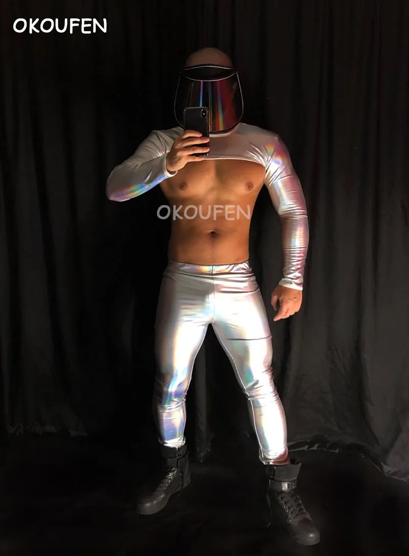 Bar nightclub Male Sexy Night Scenes dslack Laser Silver technology future theme costumes