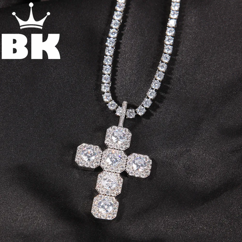 

THE BLING KING Rock Square Cross Pendant Necklace Hip Hop Full Iced Out Cubic Zirconia Holy Jesus Christ Jewelry Birthday Gift