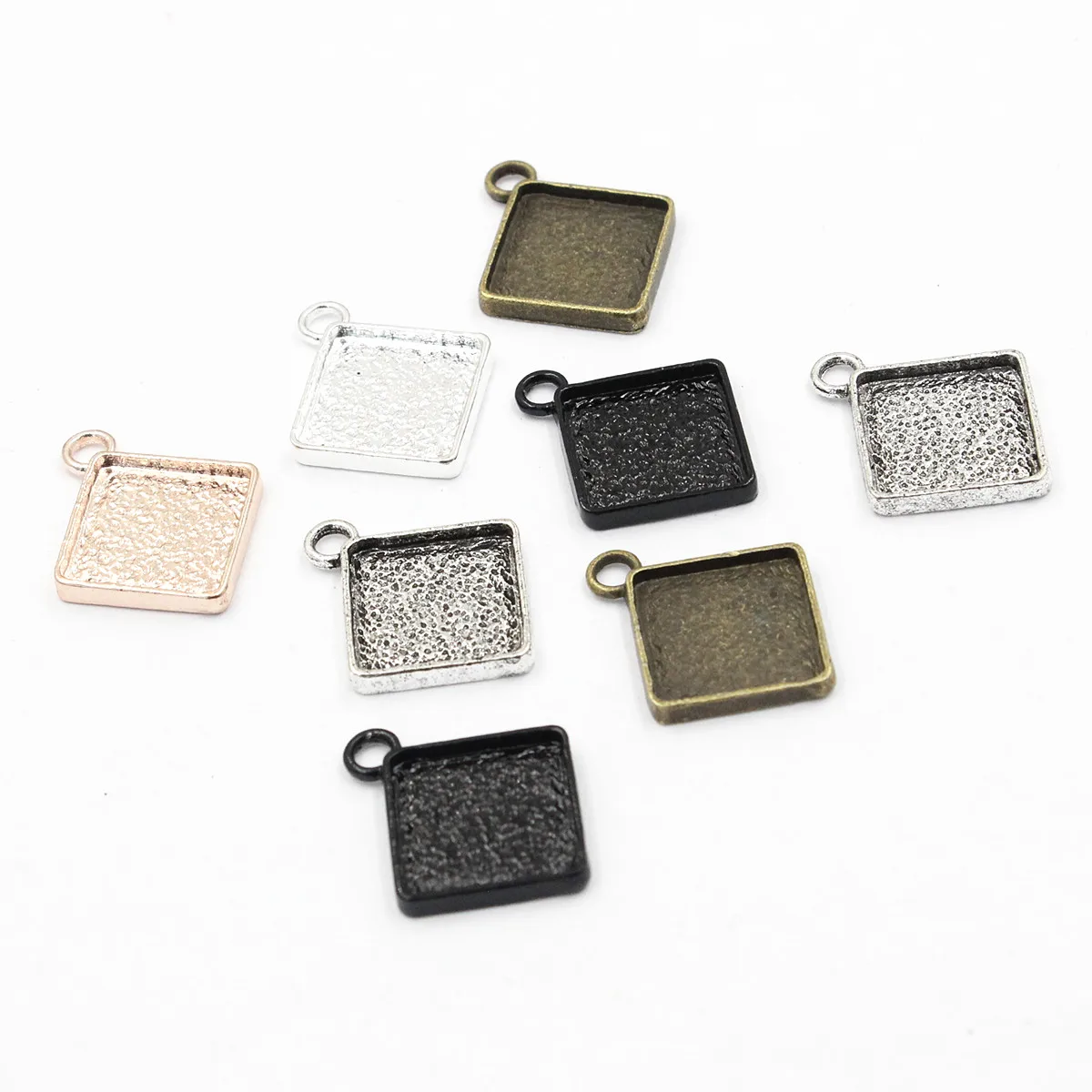 

Fit 12mm Square Pattern Glass Cabochons Pendant Charm Base Blank Setting Bezel For DIY Making accessories Gift 20pcs K06261