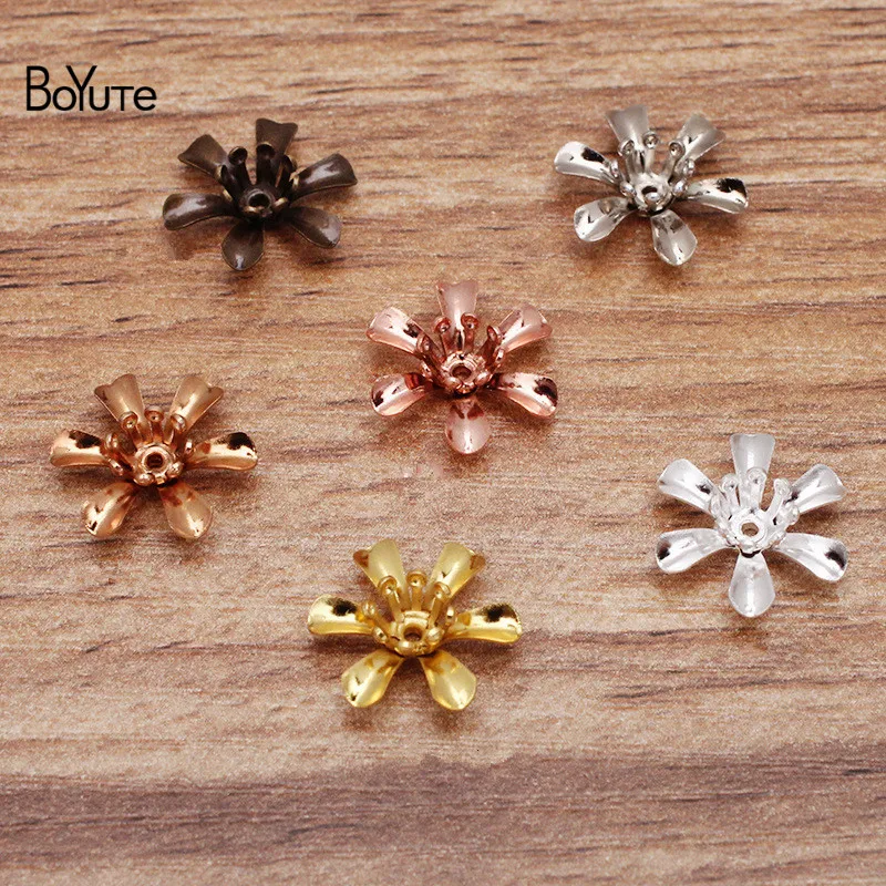 BoYuTe (100 Pieces/Lot) 14*5MM Metal Brass Two-Layer Flower Materials Diy Handmade Jewelry Findings Components