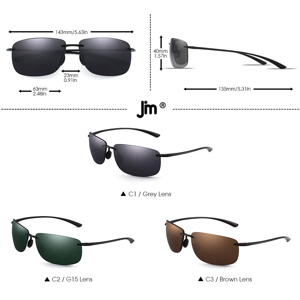 JIM Ultralight Sport Sunglasses for Men Women TR90 Rimless Frame for Running Fishing Cycling Driving