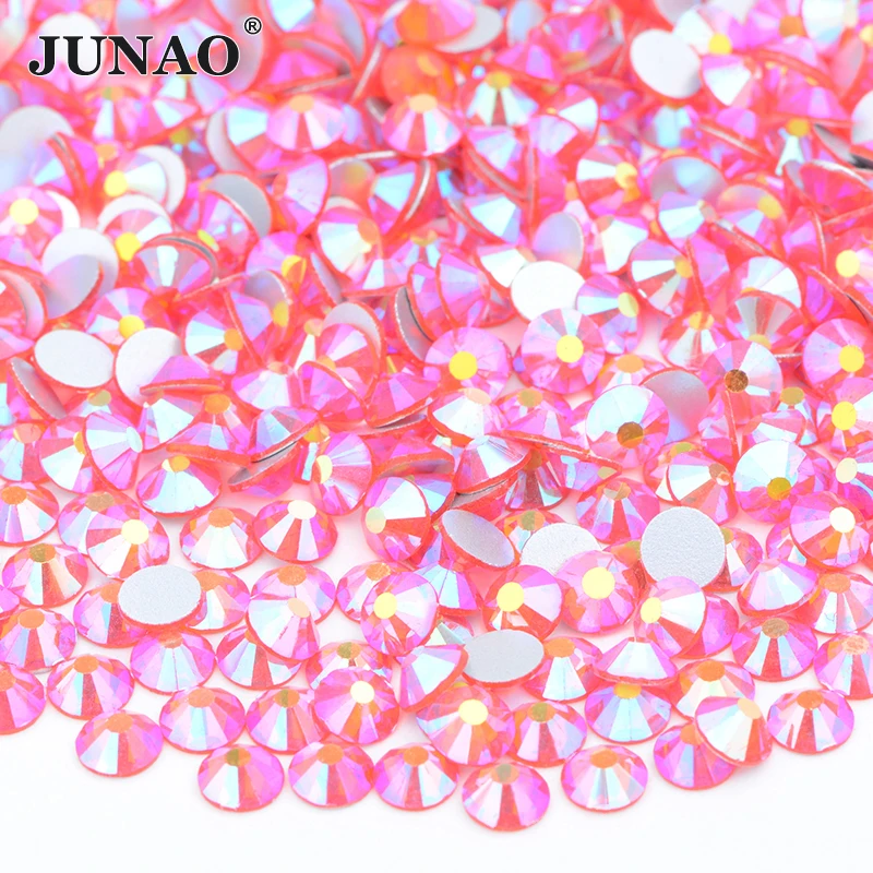 JUNAO SS 6 8 10 12 16 20 30 V.Lt.Siam AB Glass Rhinestone Applique Flat Back Nail Art Crystal Stone Round Strass Stickers