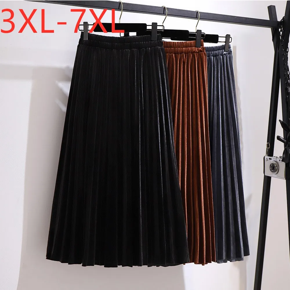 New Ladies Autumn Winter Plus Size Women Clothing Long Skirt For Women Large Casual Loose A-line Pleuche Pleated Skirts 7XL