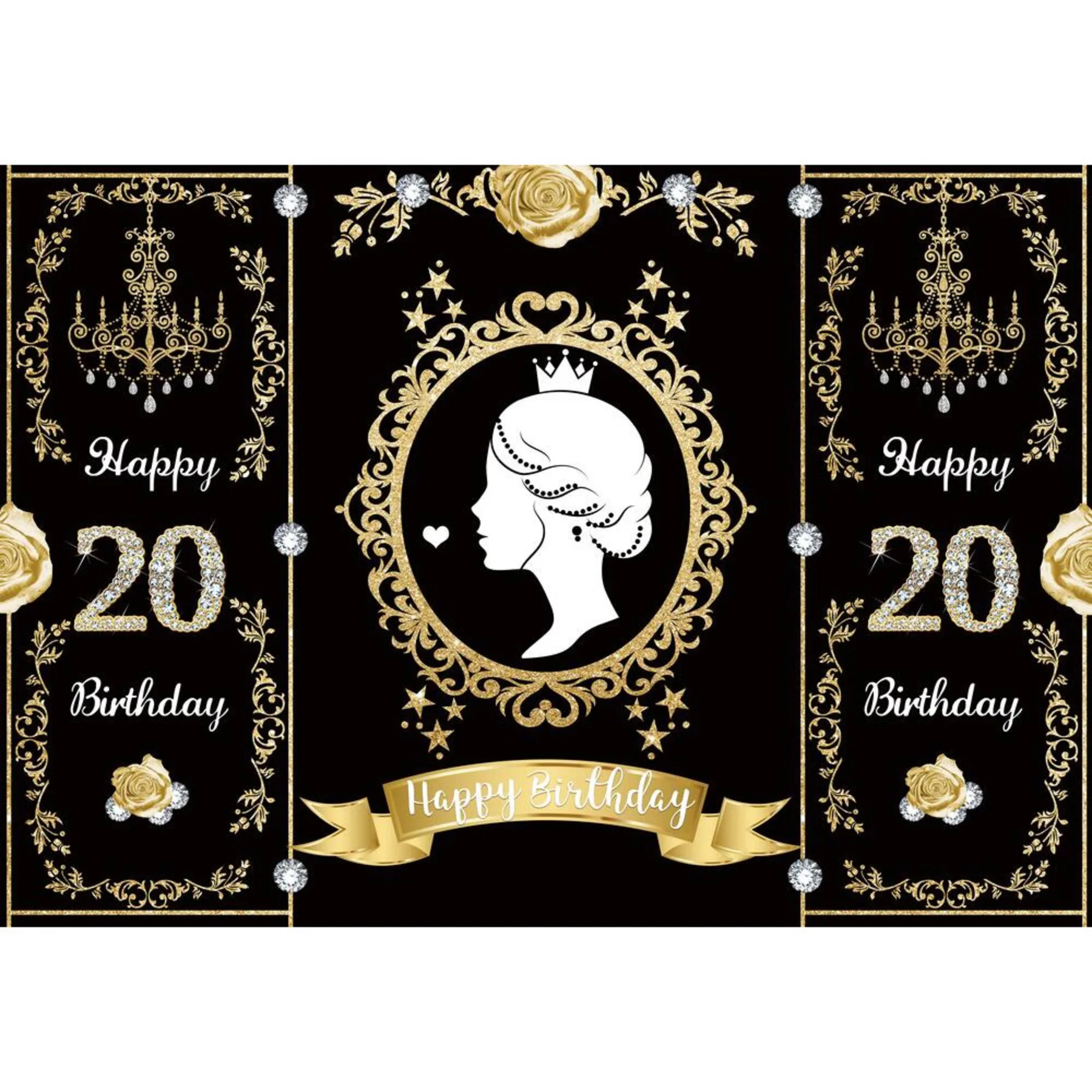 Allenjoy Princess Royal วันเกิดผู้ใหญ่ฉากหลัง Golden Rose Diamond ตกแต่ง Glitter Girl ปรับแต่งพื้นหลังวอลล์เปเปอร์