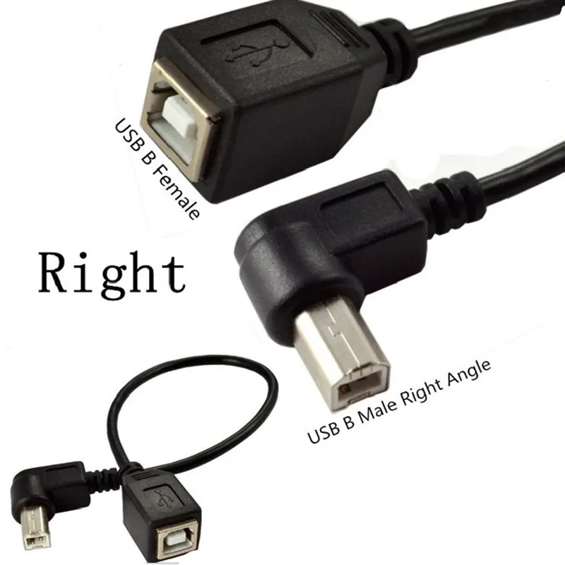 High Speed 25CM M/F USB 2.0 Type B 90 degree Left Right UP Down Angle Male  to Female Right Angle Extension Data Cable 0.25M