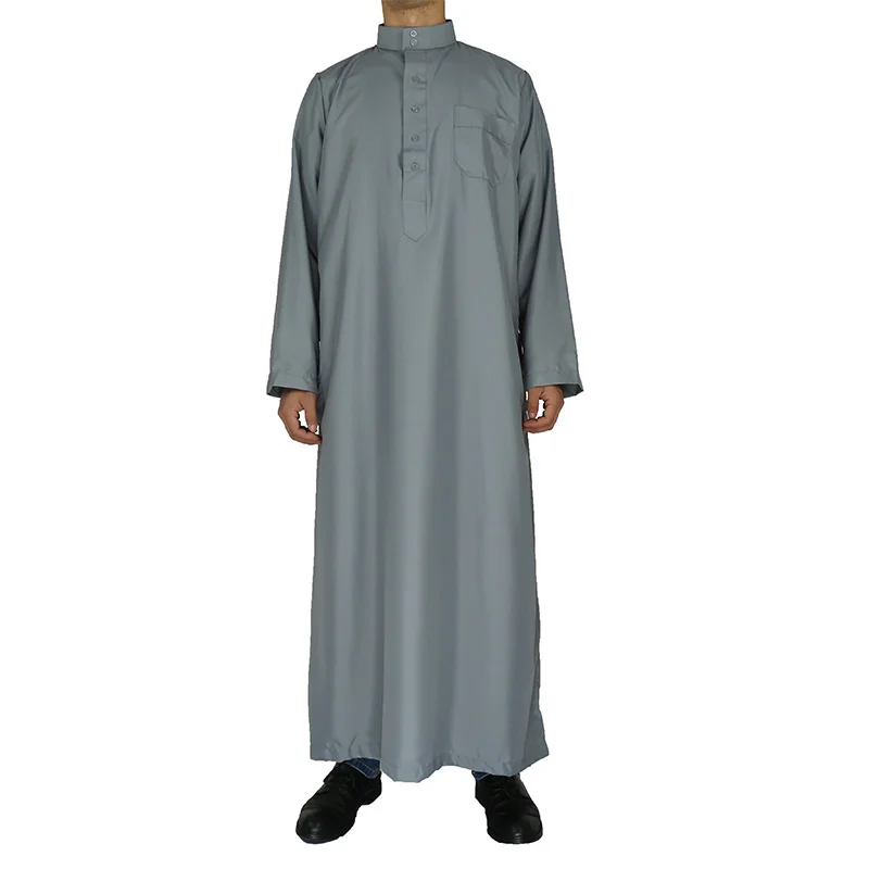 Chemise musulmane à manches longues pour hommes, Style islamique marocain, grande taille, blanc, gris, col montant, arabe