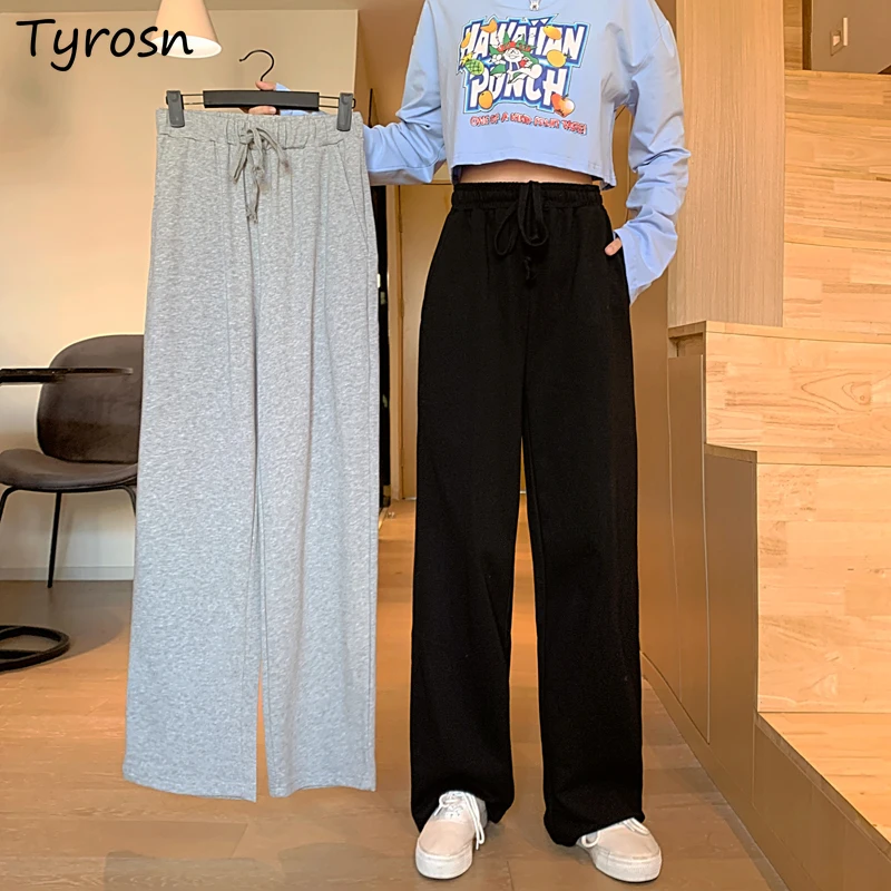 Casual Pants Women Thickening  Winter All-match Solid Color Gray Teens Bodybuilding High Waist Korean Fashion Design