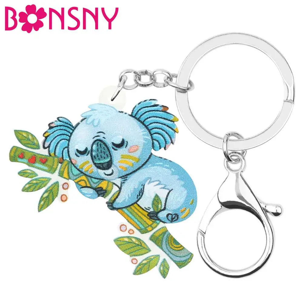 Bonsny Acrylic Sweet Australian Koala Keychains Long Cute Animal Keyring Jewelry For Women Kids Girls Funny Gift Bag Accessories