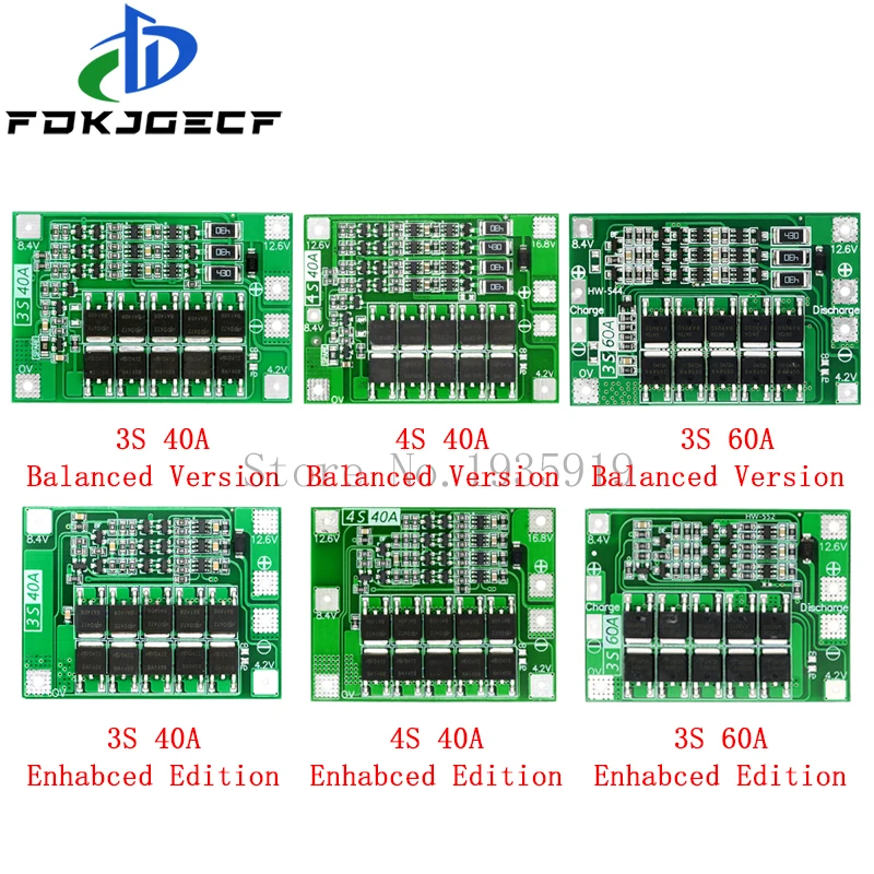 3S/4S 40A 60A Li-ion Lithium Battery Charger Protection Board 18650 BMS For Drill Motor 11.1V 12.6V/14.8V 16.8V Enhance/Balance