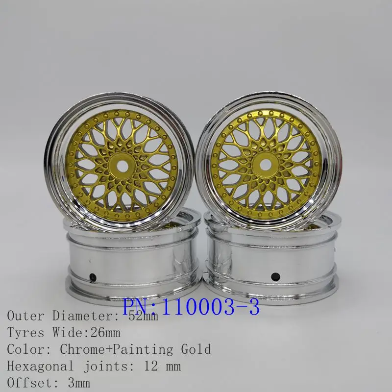 4pcs 1/10 Touring&Drift Wheel Rim ClassicCG(Chrome+Painting Gold) 3mm offset fits for 1:10 Touring&Drift Car 1/10 Rim