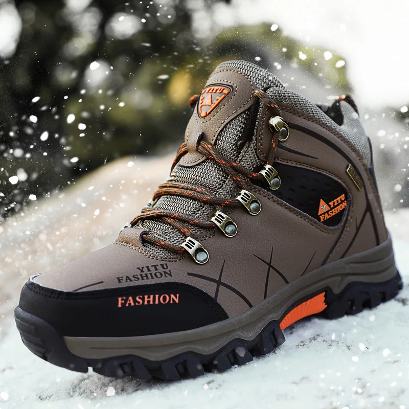 

Men Winter Snow Boots Waterproof Non-slip Sneakers Warm Men's Boots Outdoor Male Hiking Boots Rubber Wear-resistant Work Shoes