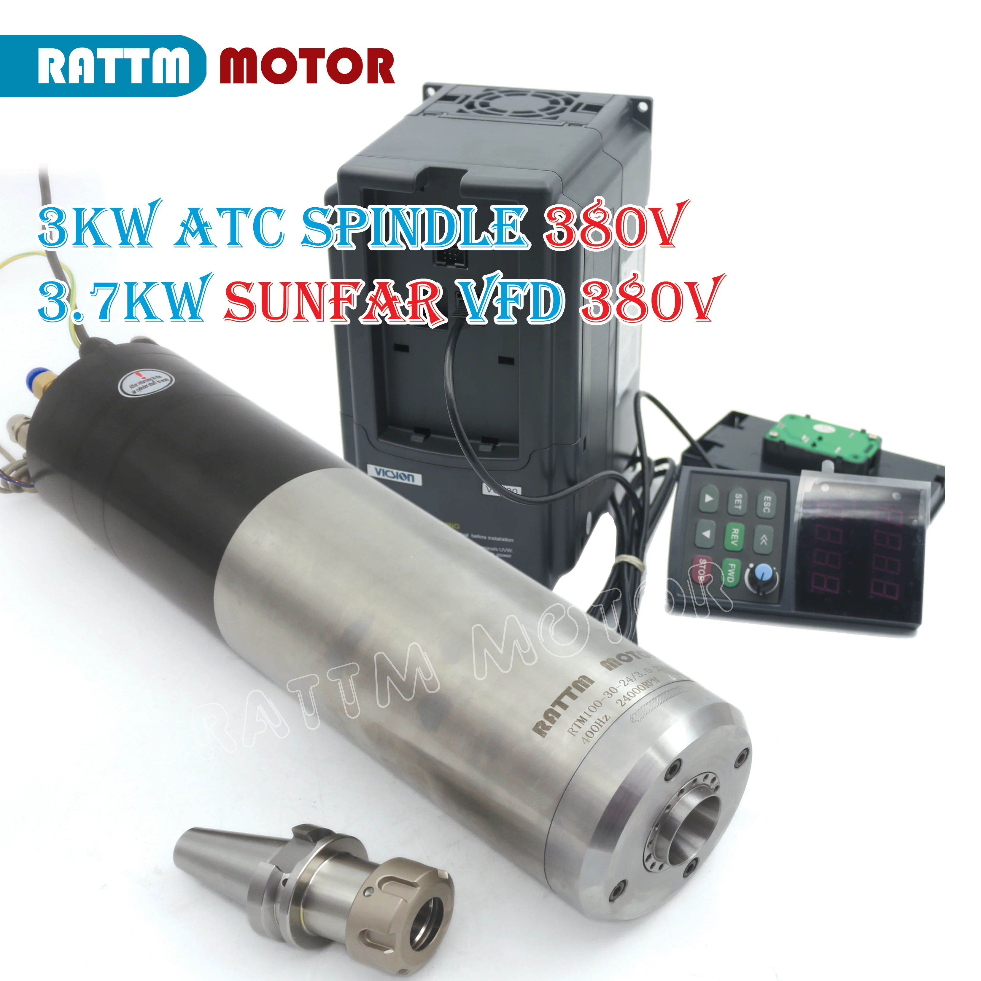 3KW BT30 Water Cooled ATC Spindle motor & 3.7KW VFD Inverter FOR CNC Lathe Router MILLING machine Kit