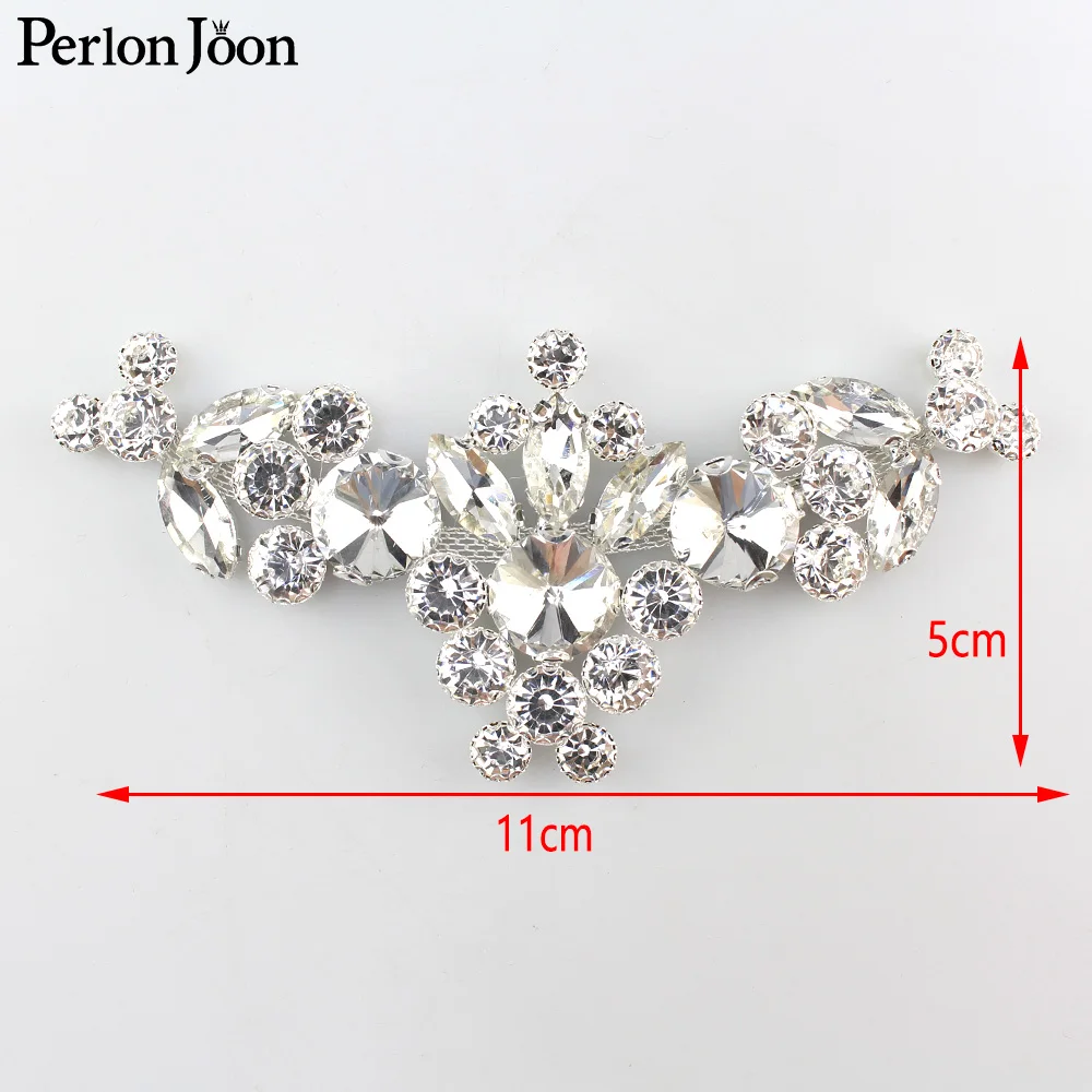 1pcs plating silver sparkle rhinestone neckline crystal applique sew on wedding dress clothing accessories YHX071-072