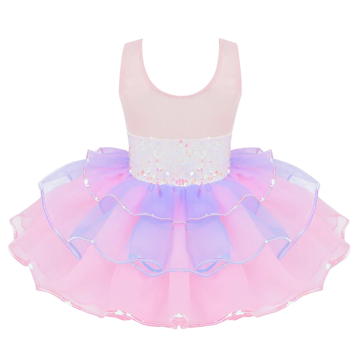 Kids Girls Sequins Ballet Tutu Dress Ballerina Stage Costumes Sleeveless Bowknot Lyrical Dance Dress Performance Dancewear